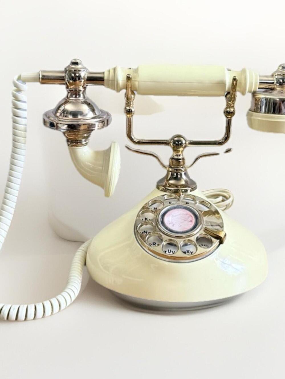 Vintage Collectible  French Style Rotary Desk Phone Brass/Ivory Korea 1970s